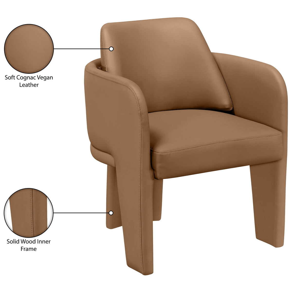 Vanda Cognac Vegan Leather Upholstered Dining Chair Set of 2