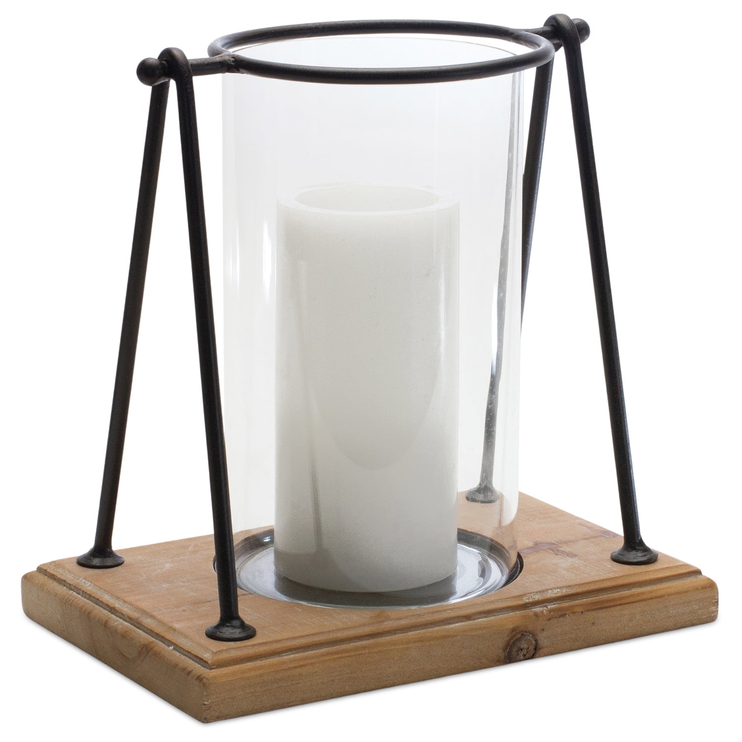 Modern Framed Candle Holder with Wood Base Set of 2