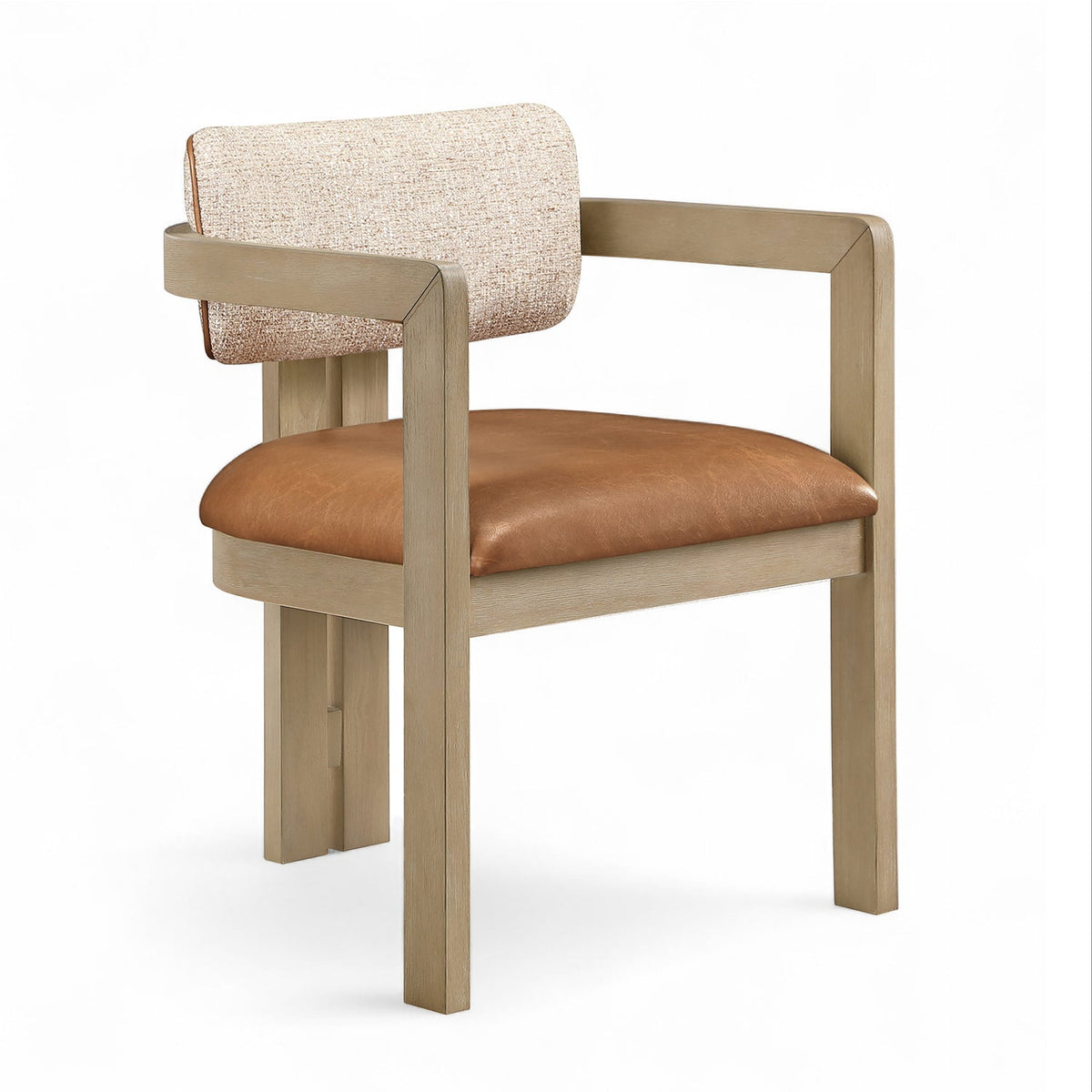Ravina Cognac Vegan Leather and Linen Textured Fabric Upholstered Dining Chair, Set of 2 in cerused, primary product view