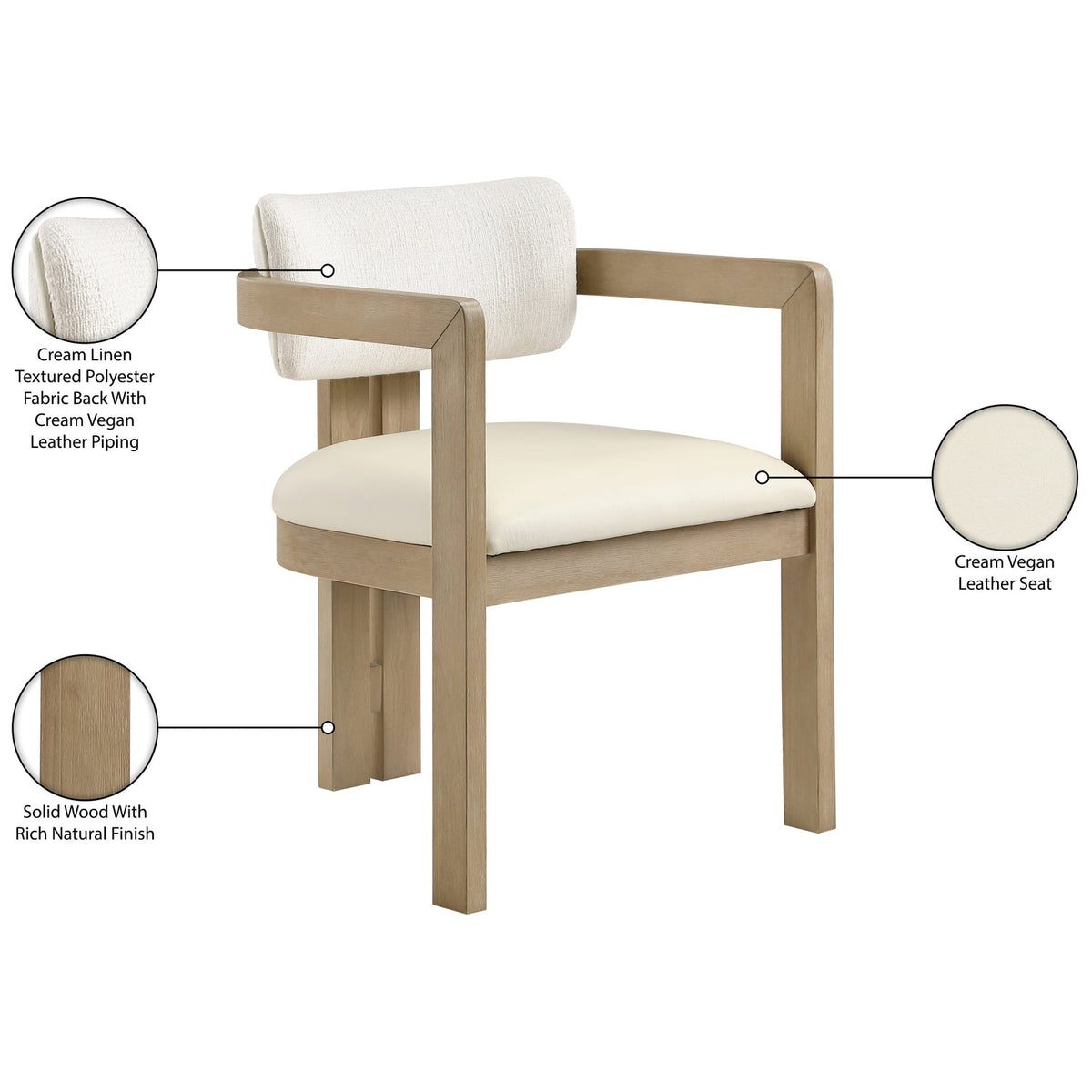 Ravina Cream Vegan Leather and Linen Textured Fabric Upholstered Dining Chair Set of 2