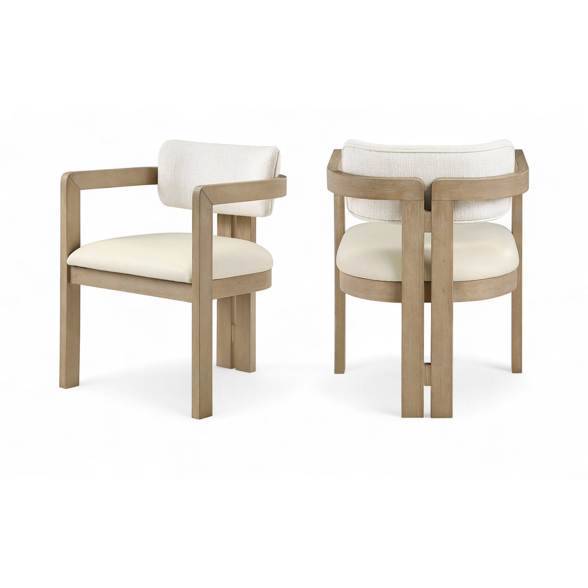 Ravina Cream Vegan Leather and Linen Textured Fabric Upholstered Dining Chair Set of 2