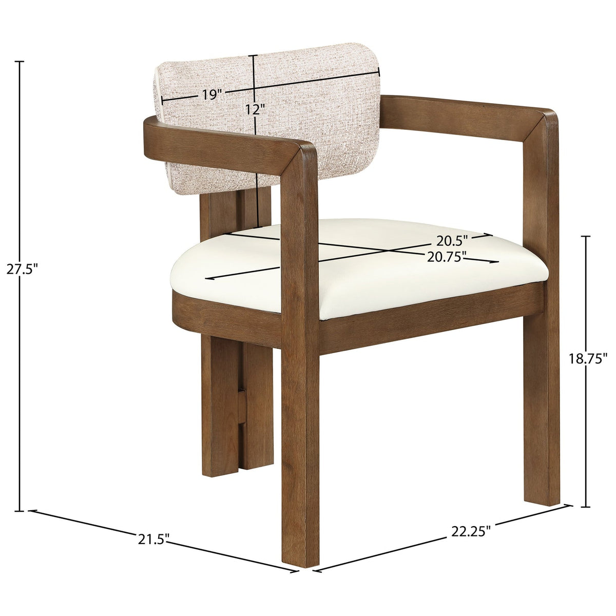 Ravina Beige Vegan Leather and Linen Textured Fabric Upholstered Dining Chair Set of 2