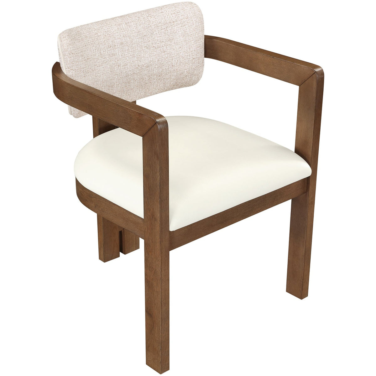 Ravina Beige Vegan Leather and Linen Textured Fabric Upholstered Dining Chair Set of 2