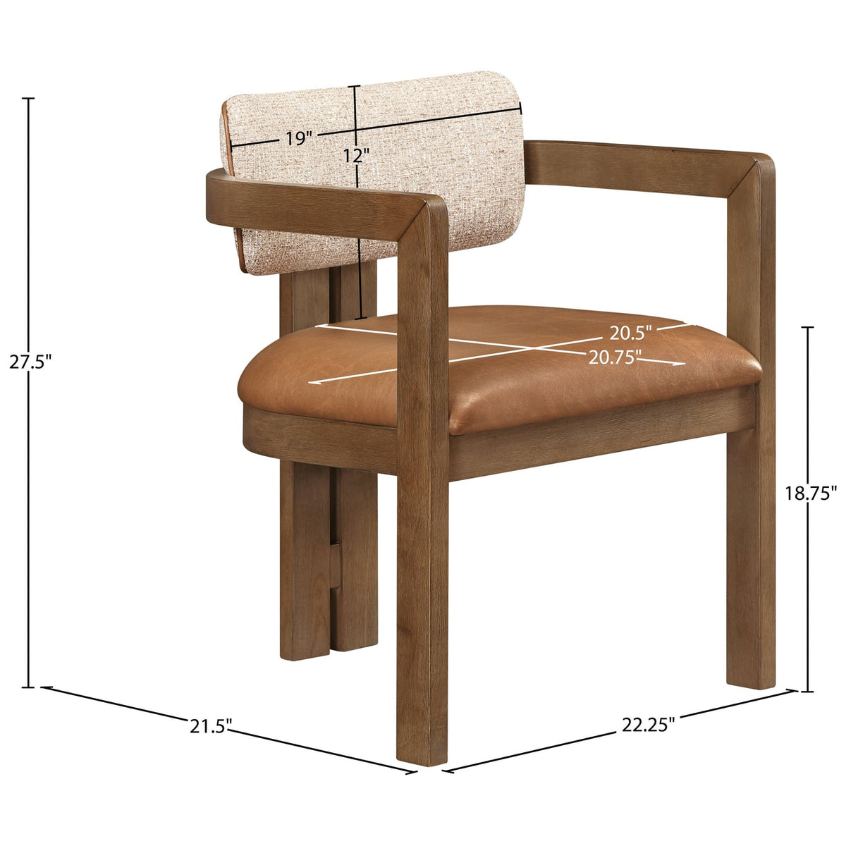 Ravina Cognac Vegan Leather and Linen Textured Fabric Upholstered Dining Chair Set of 2