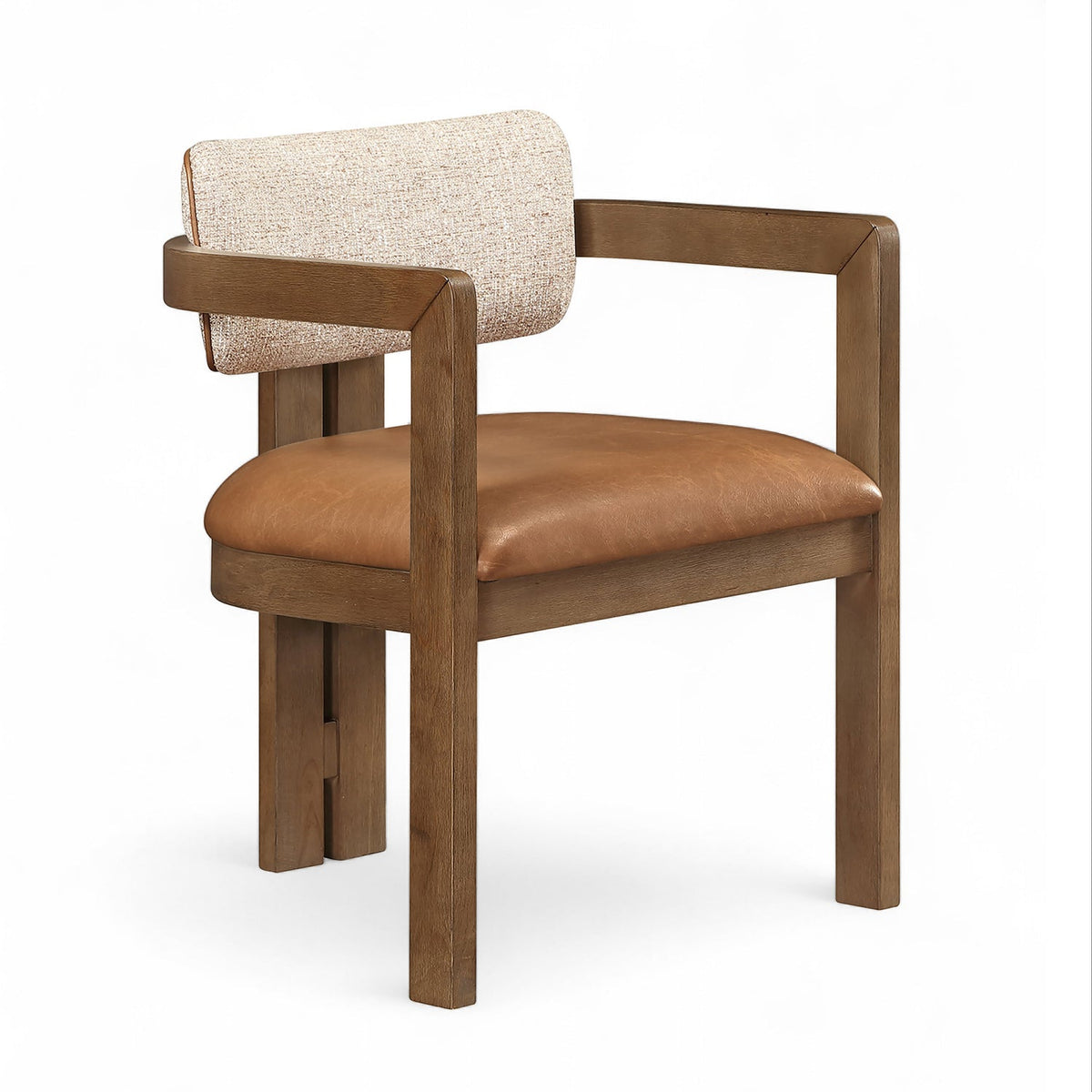 Ravina Cognac Vegan Leather and Linen Textured Fabric Upholstered Dining Chair, Set of 2 in walnut wood, primary product view