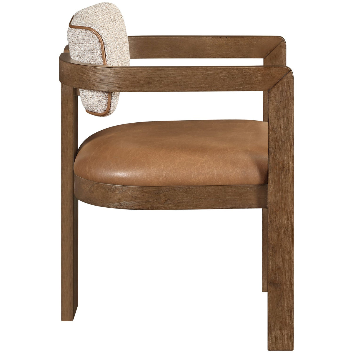 Ravina Cognac Vegan Leather and Linen Textured Fabric Upholstered Dining Chair Set of 2