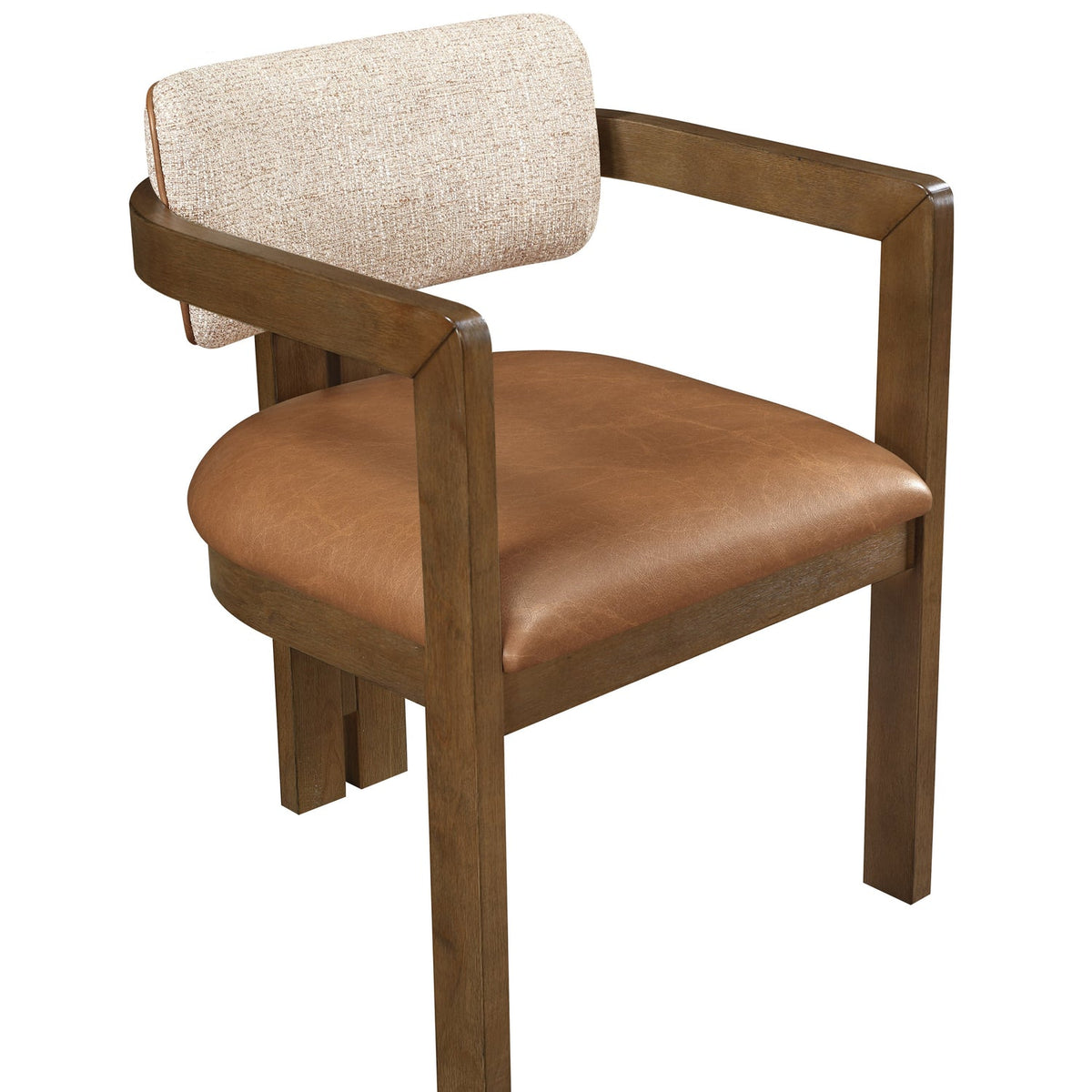 Ravina Cognac Vegan Leather and Linen Textured Fabric Upholstered Dining Chair Set of 2