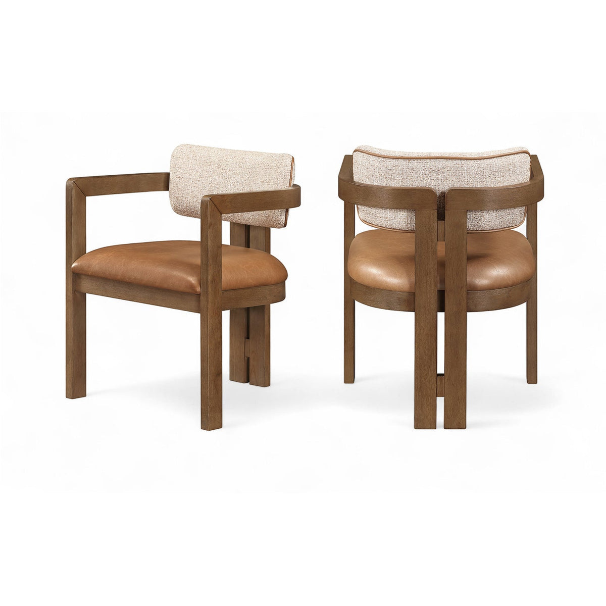 Ravina Cognac Vegan Leather and Linen Textured Fabric Upholstered Dining Chair Set of 2