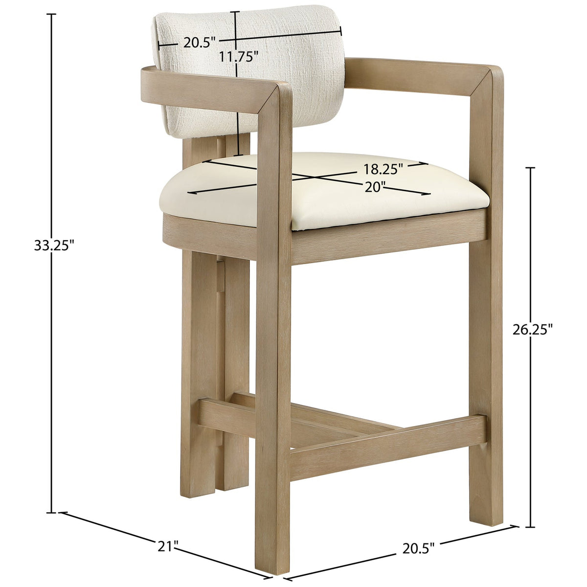 Ravina Cream Vegan Leather and Linen Textured Fabric Upholstered Counter Stool Set of 2