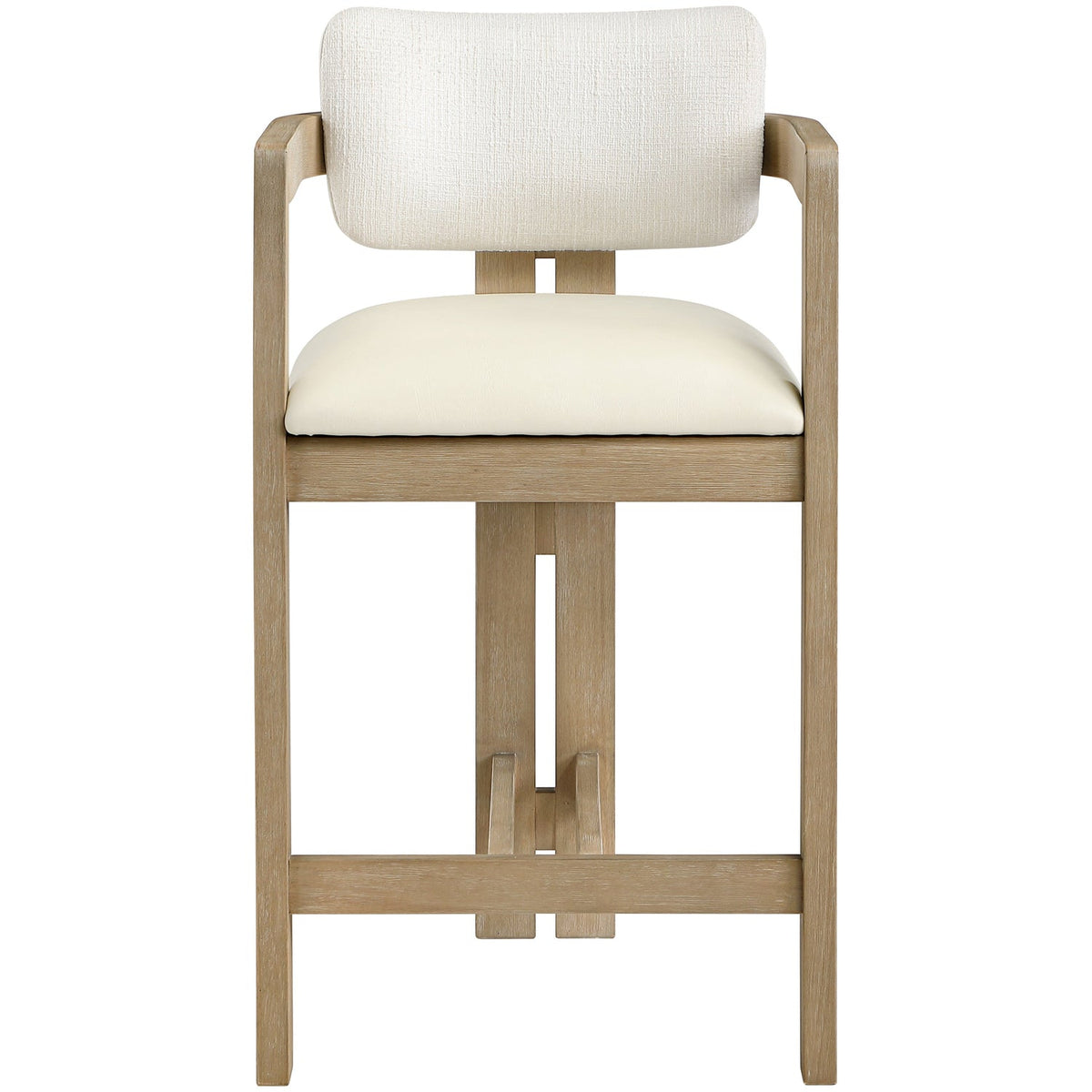 Ravina Cream Vegan Leather and Linen Textured Fabric Upholstered Counter Stool Set of 2