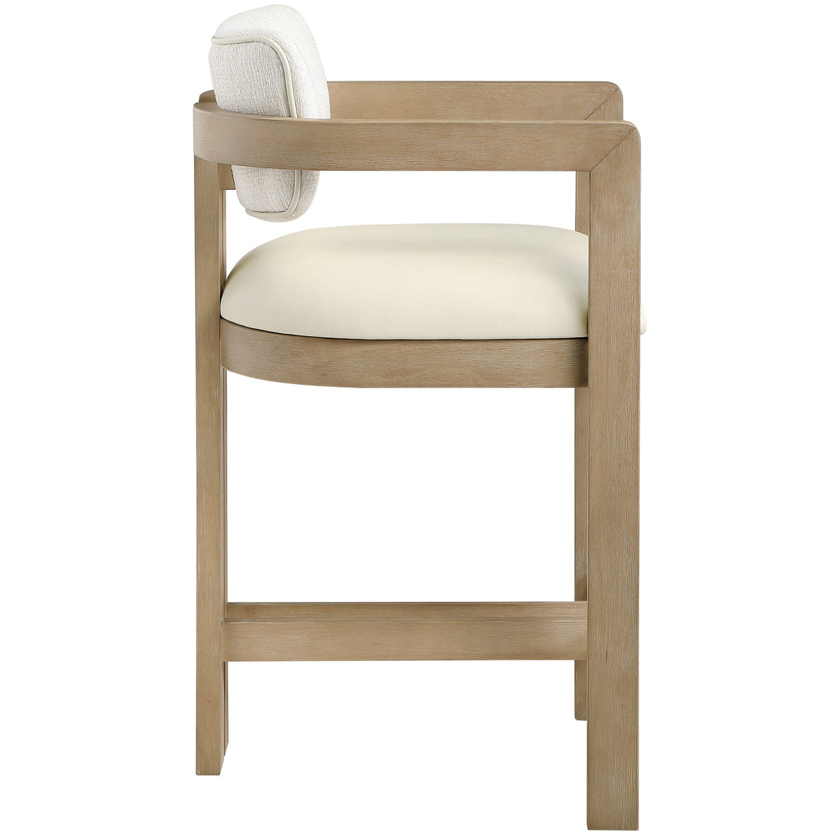 Ravina Cream Vegan Leather and Linen Textured Fabric Upholstered Counter Stool Set of 2