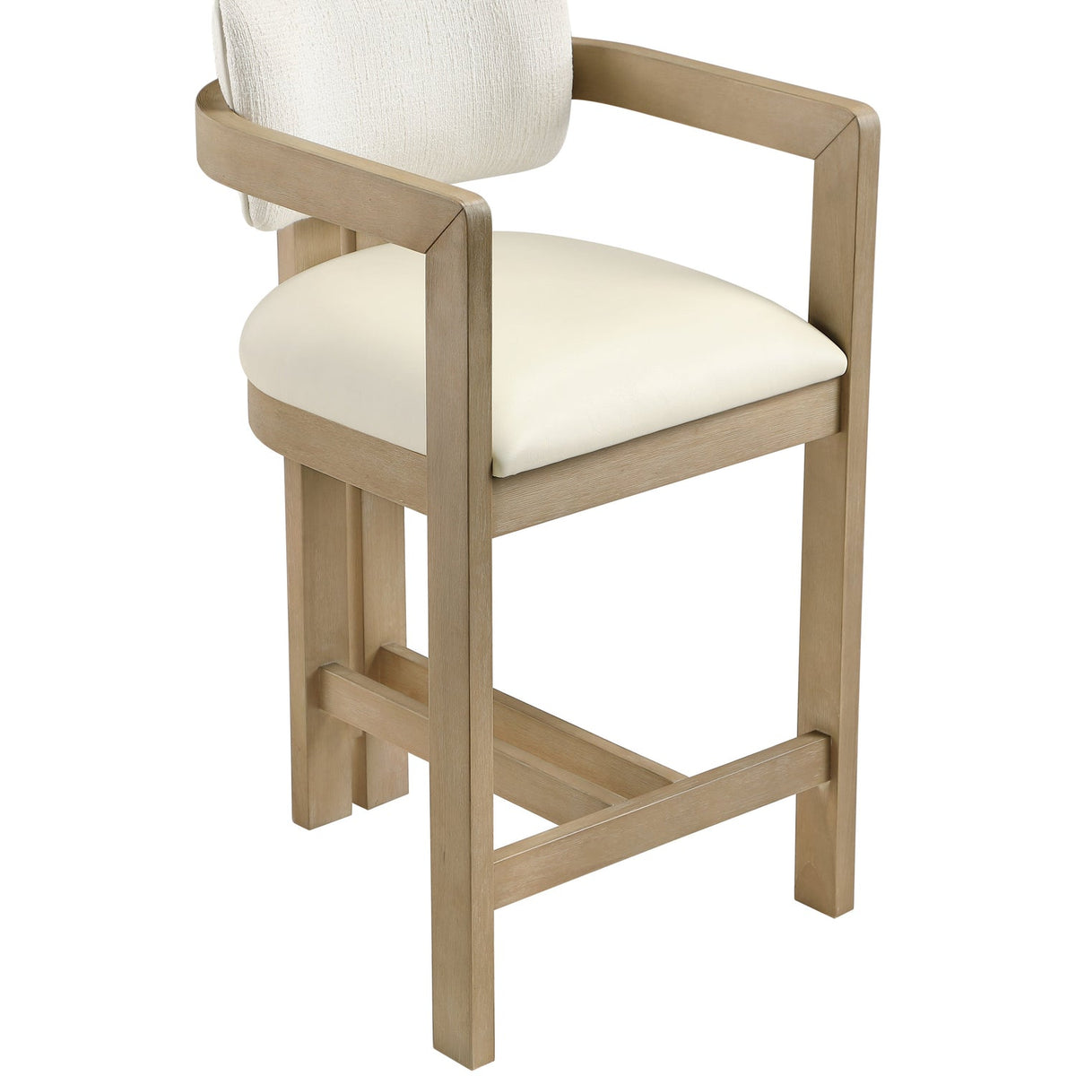 Ravina Cream Vegan Leather and Linen Textured Fabric Upholstered Counter Stool Set of 2