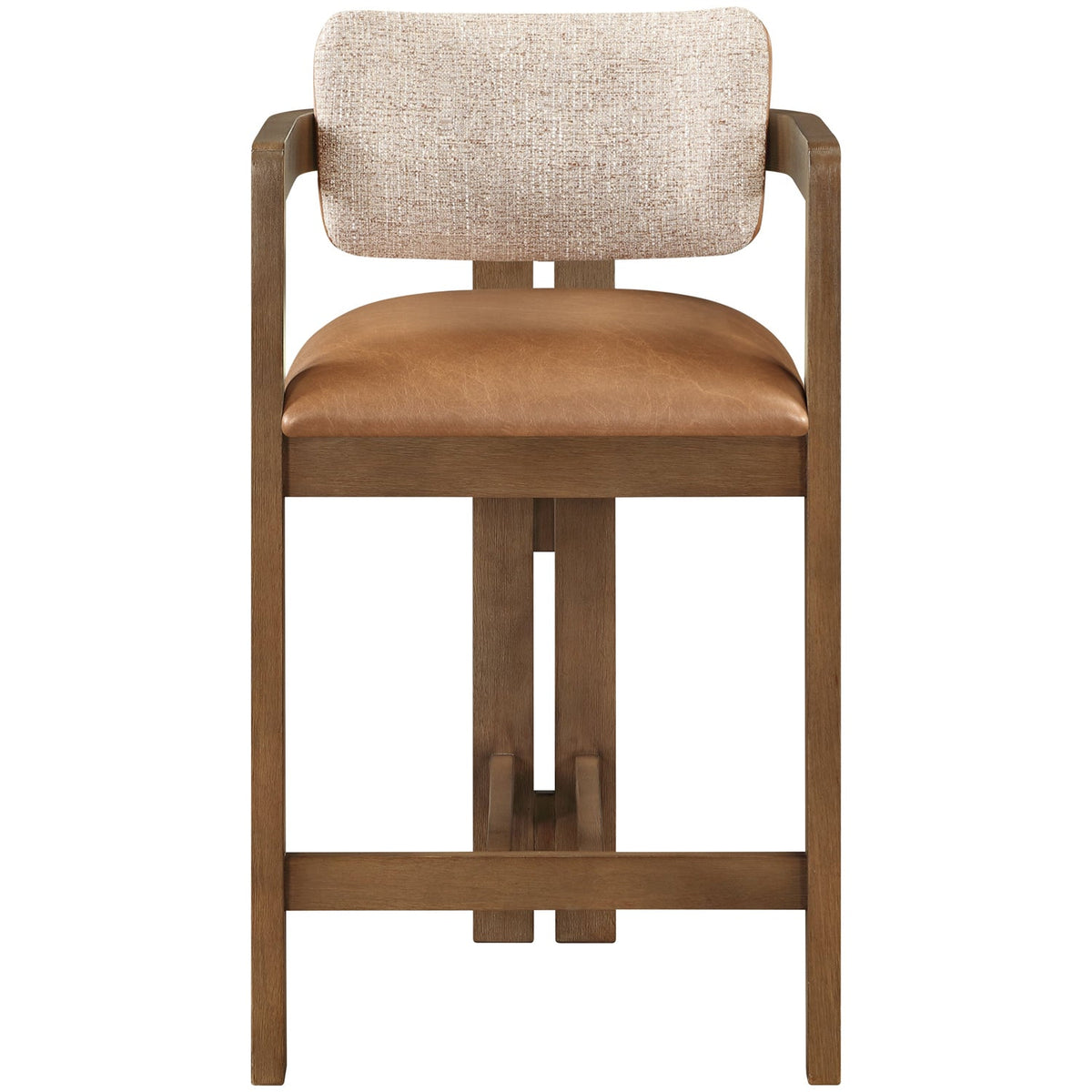 Ravina Cognac Vegan Leather and Linen Textured Fabric Upholstered Counter Stool Set of 2