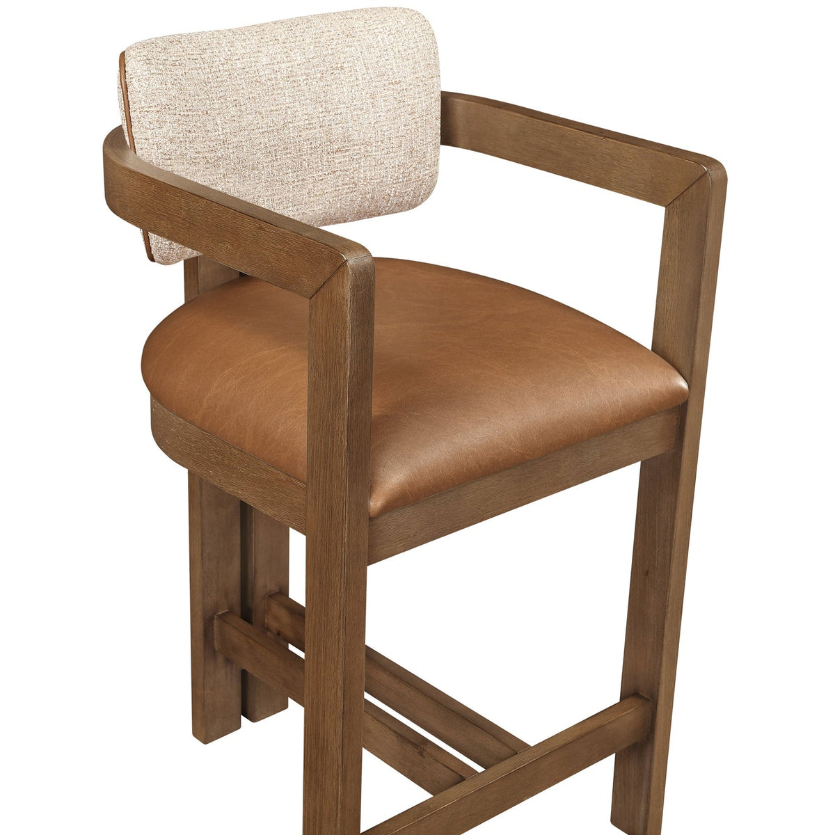 Ravina Cognac Vegan Leather and Linen Textured Fabric Upholstered Counter Stool Set of 2