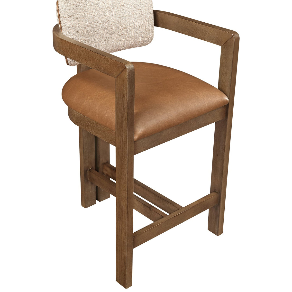 Ravina Cognac Vegan Leather and Linen Textured Fabric Upholstered Counter Stool Set of 2