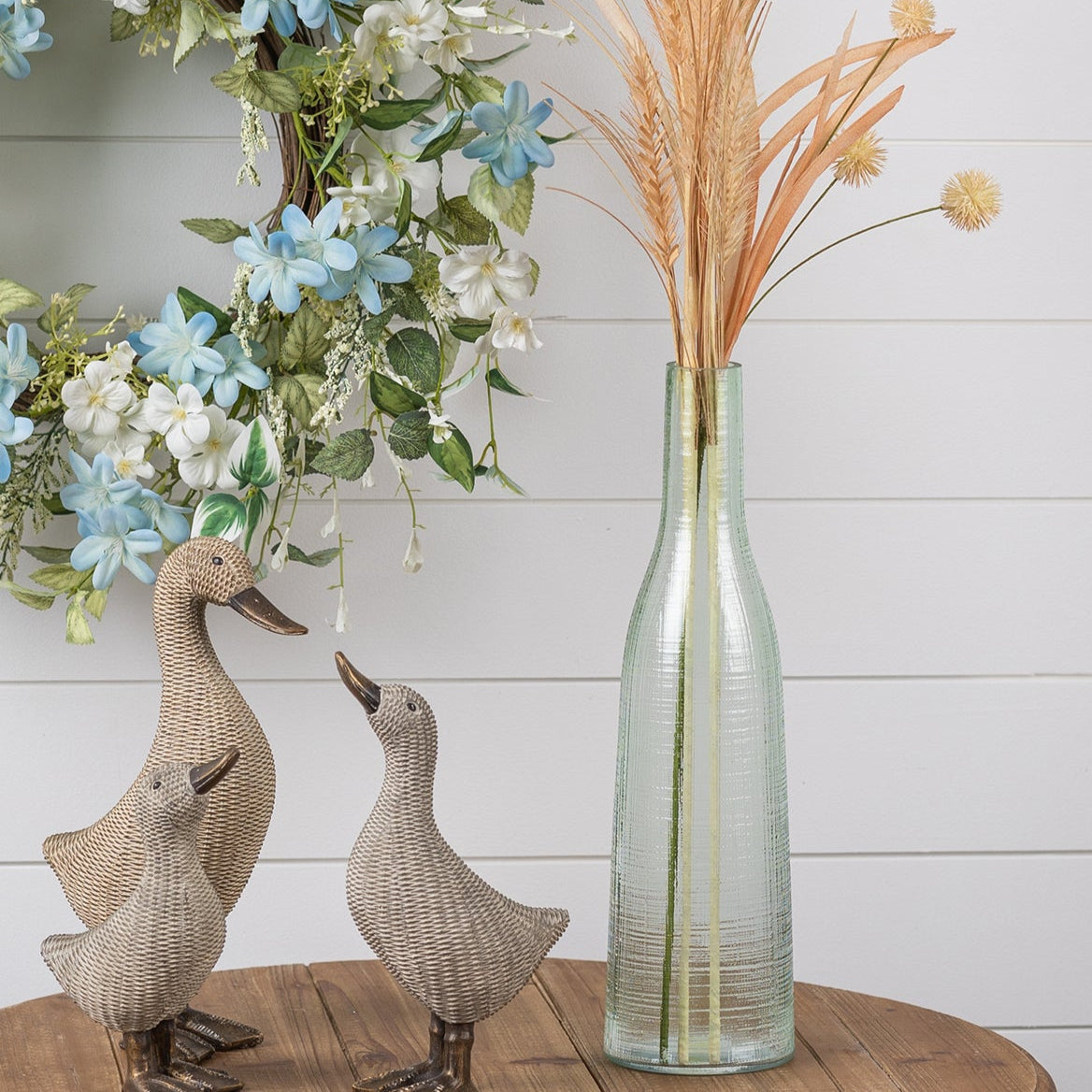 Green Glass Bottle Vase Set of 4