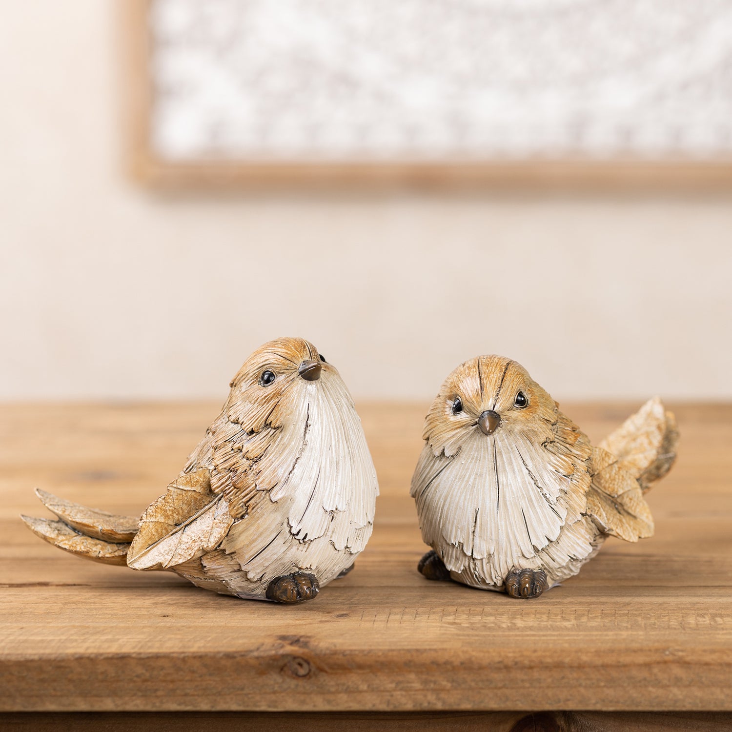 Carved Leaf Bird Figurine Set of 2
