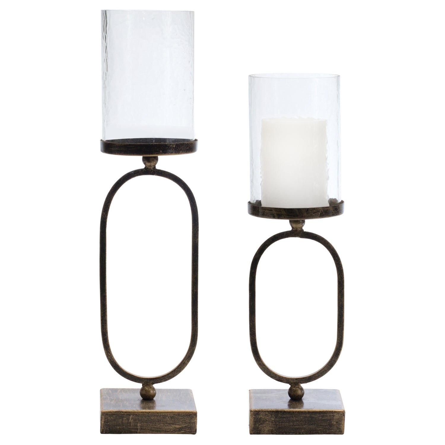 Modern Metal Candle Holder with Glass Hurricane Set of 2