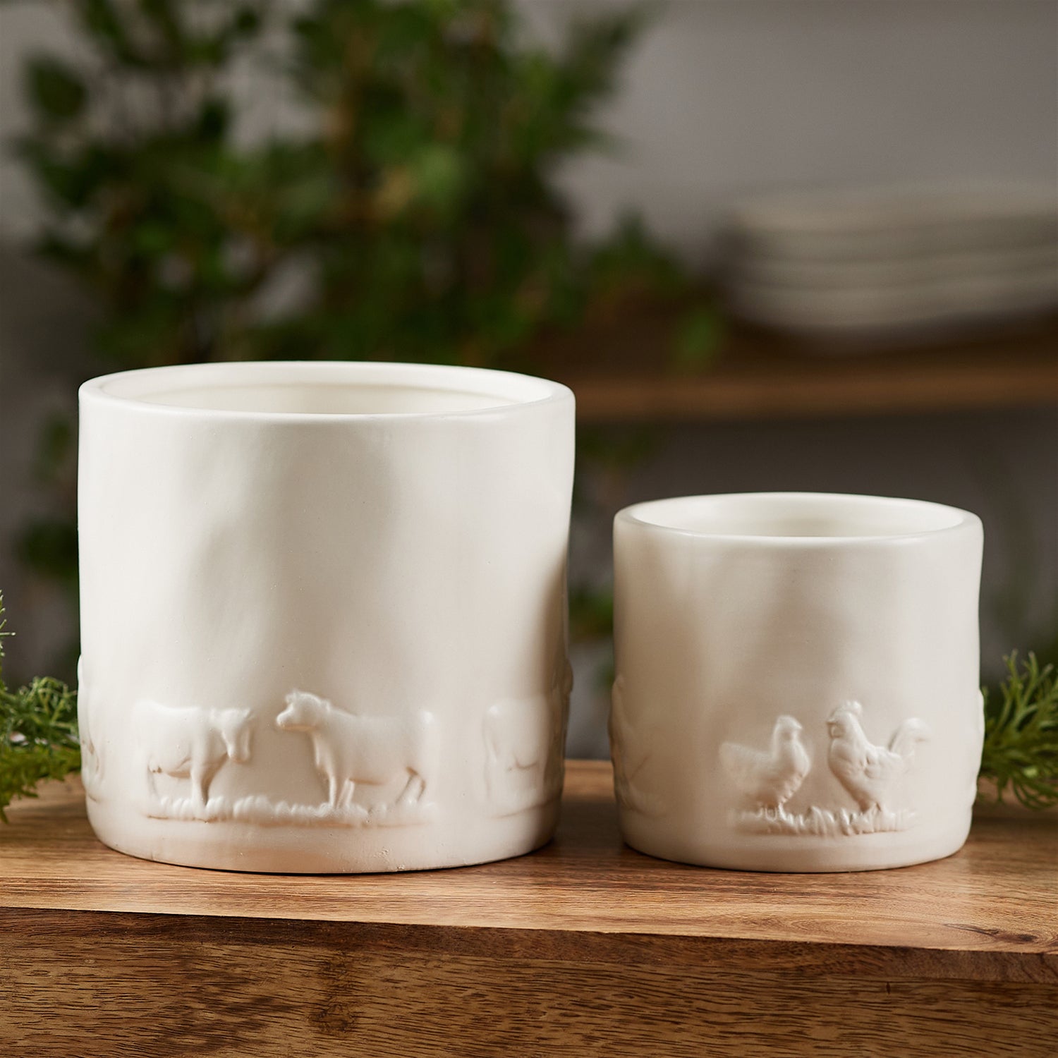 Ceramic Farm Animal Planter Set of 2