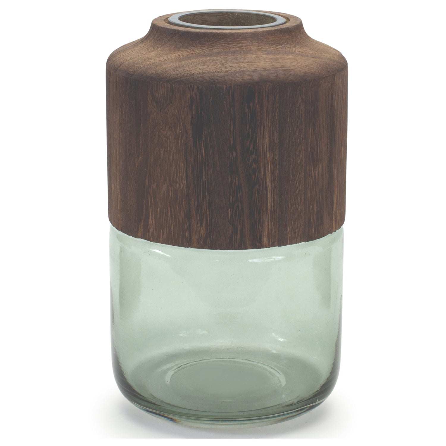 Sage Glass Vase with Wood Accent