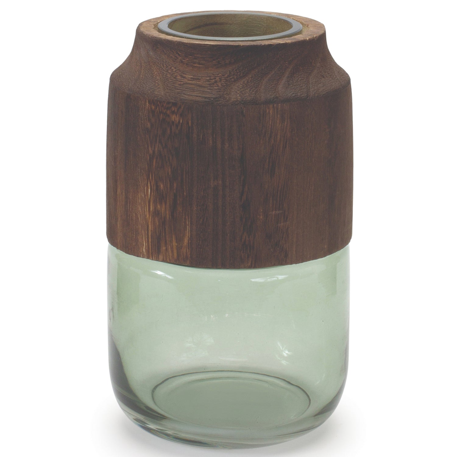 Sage Glass Vase with Wood Accent