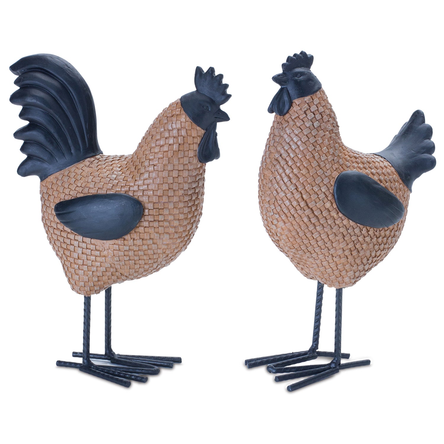 Wicker Hen and Rooster Décor Set of 2
