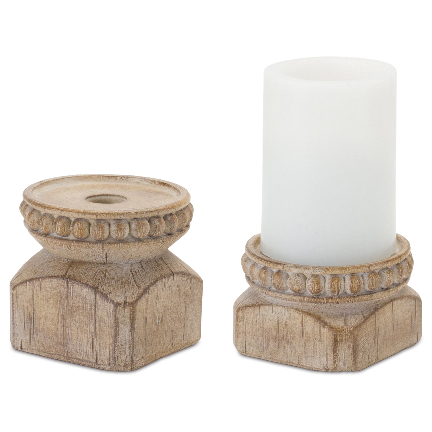 Beaded Wood Design Candle Holder Set of 4