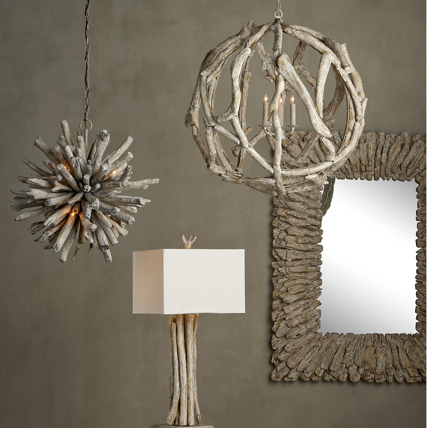 Currey & Co Driftwood Orb Chandelier