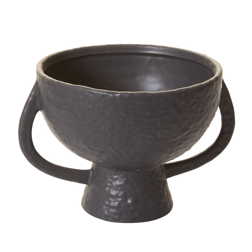 Mitla Footed Compote styled view, black ceramic footed compote