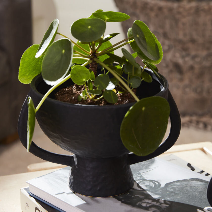 Mitla Footed Compote, black ceramic footed compote