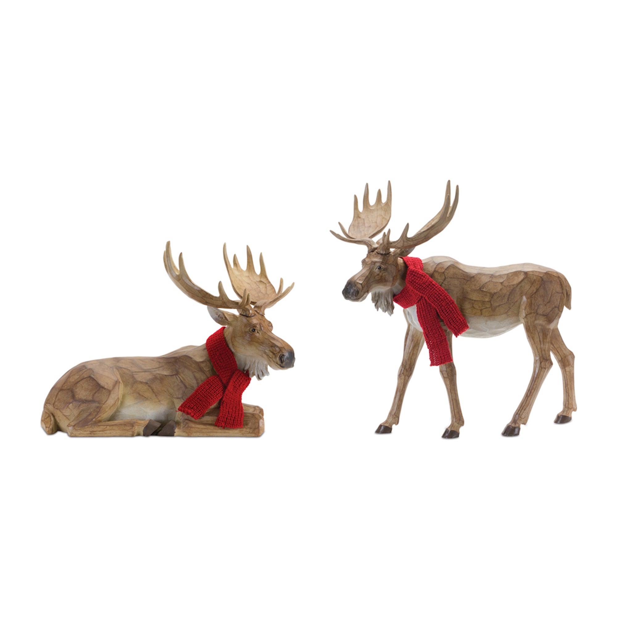 Carved Winter Moose Sculpture Set of 2