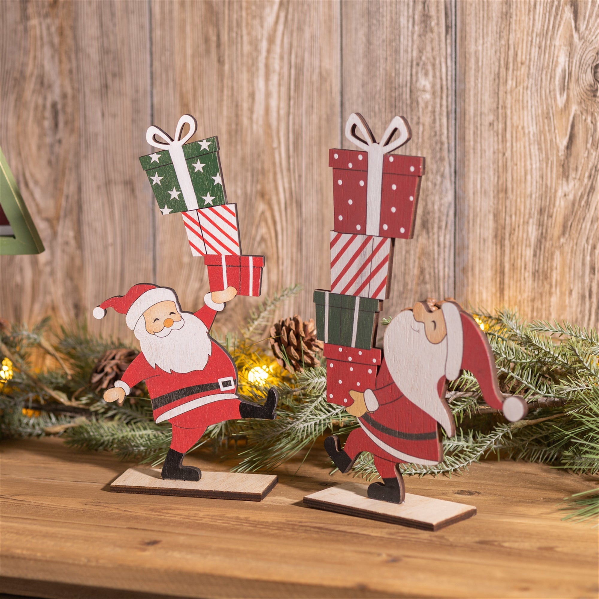 Santa with Presents Sculpture Set of 2