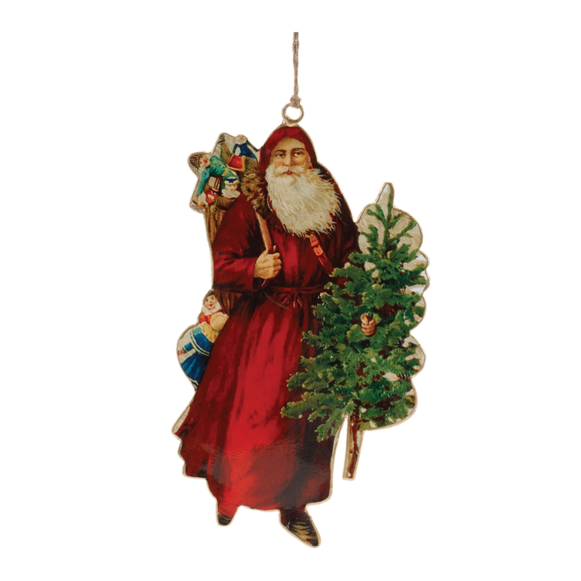 Vintage Metal Santa Ornament Set of 6