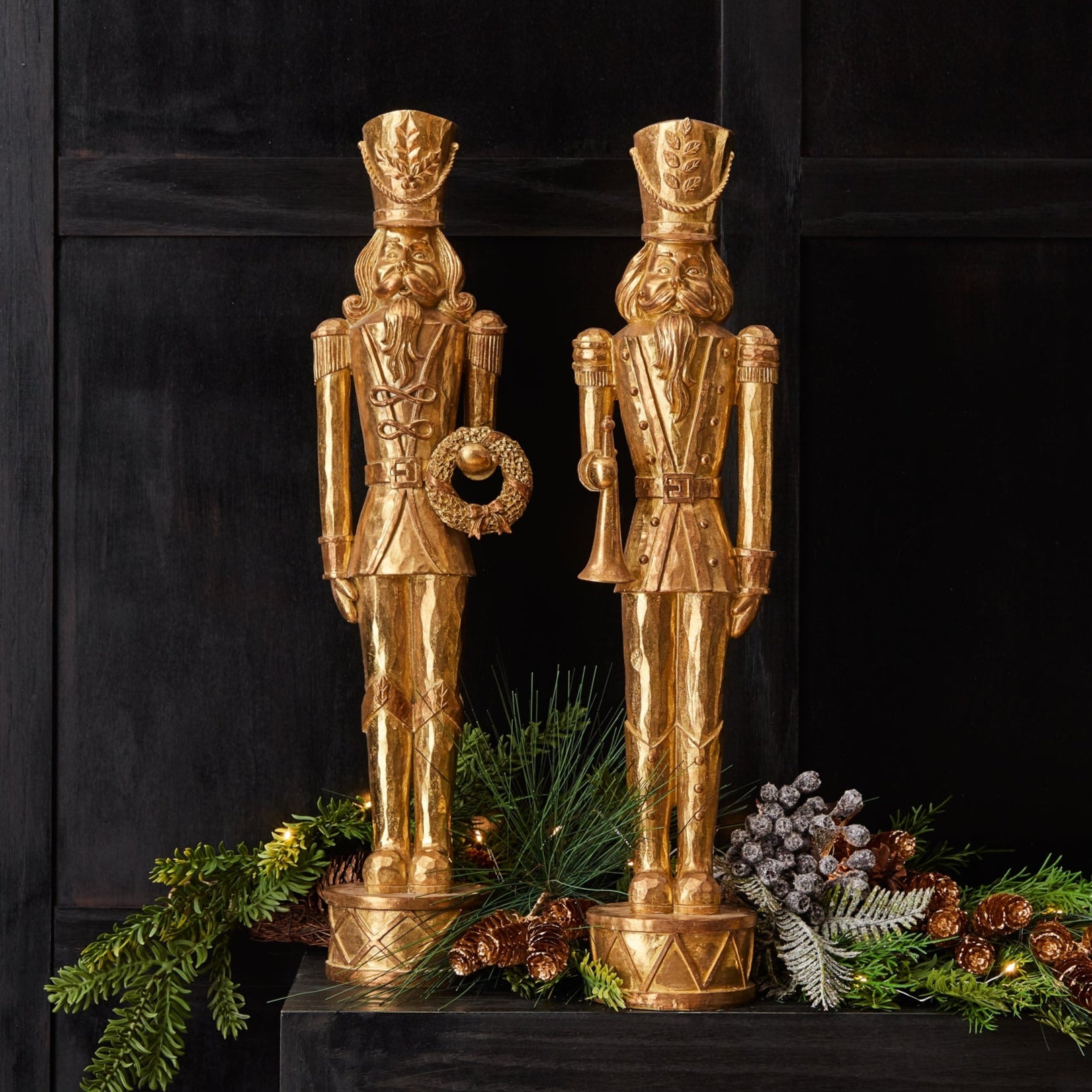 Gold Holiday Nutcracker Statue Set of 2