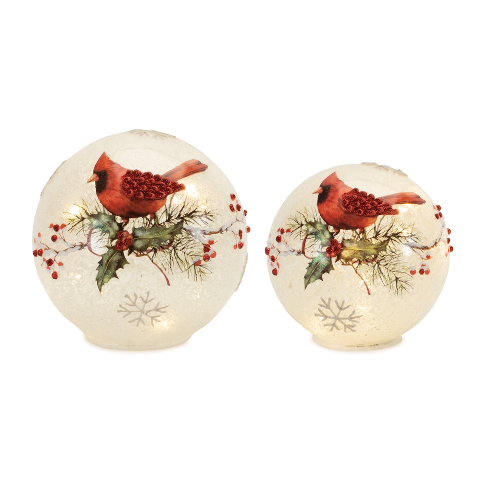 LED Frosted Cardinal Berry Globe Set of 2