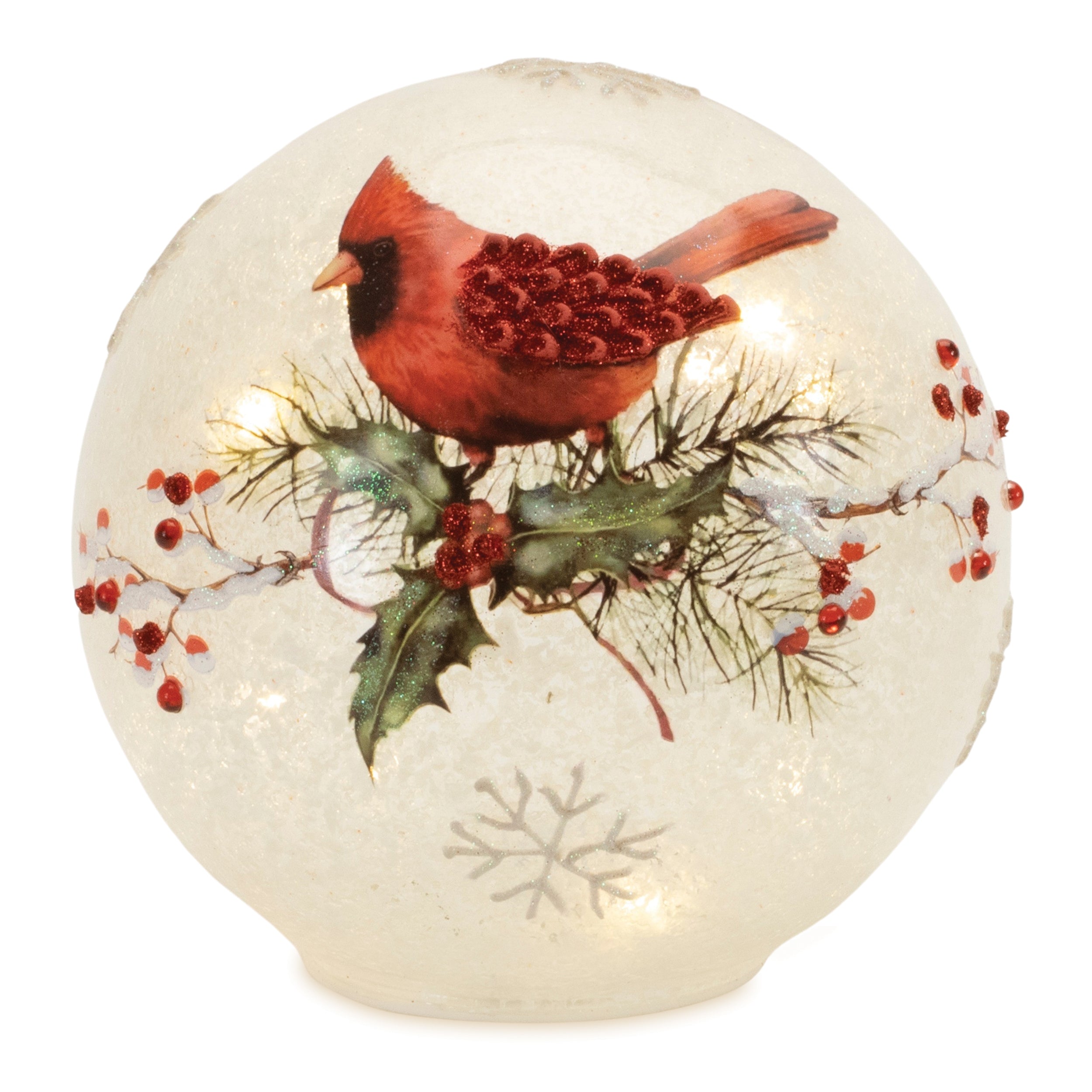 LED Frosted Cardinal Berry Globe Set of 2