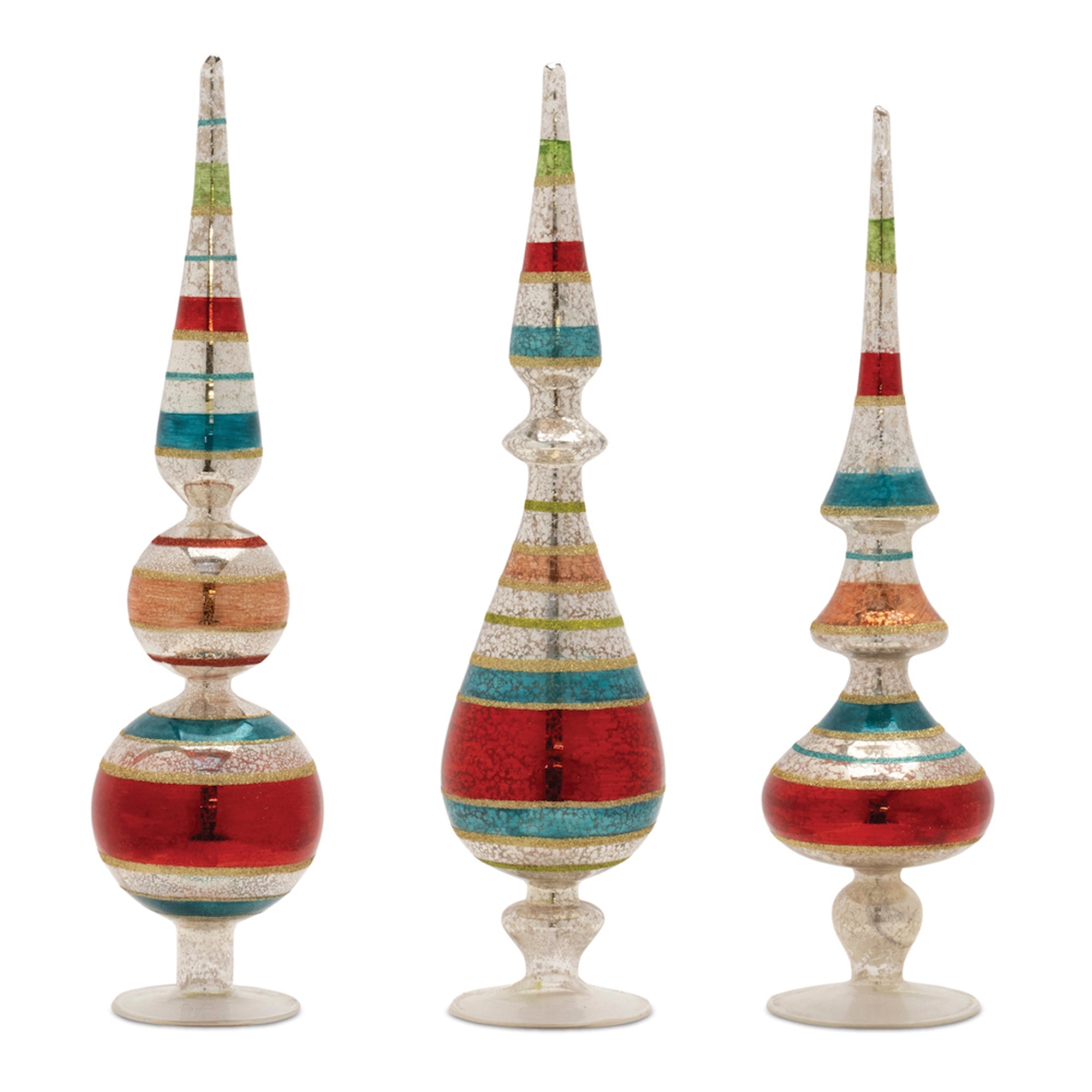 Multicolor Striped Glass Finial Set of 3