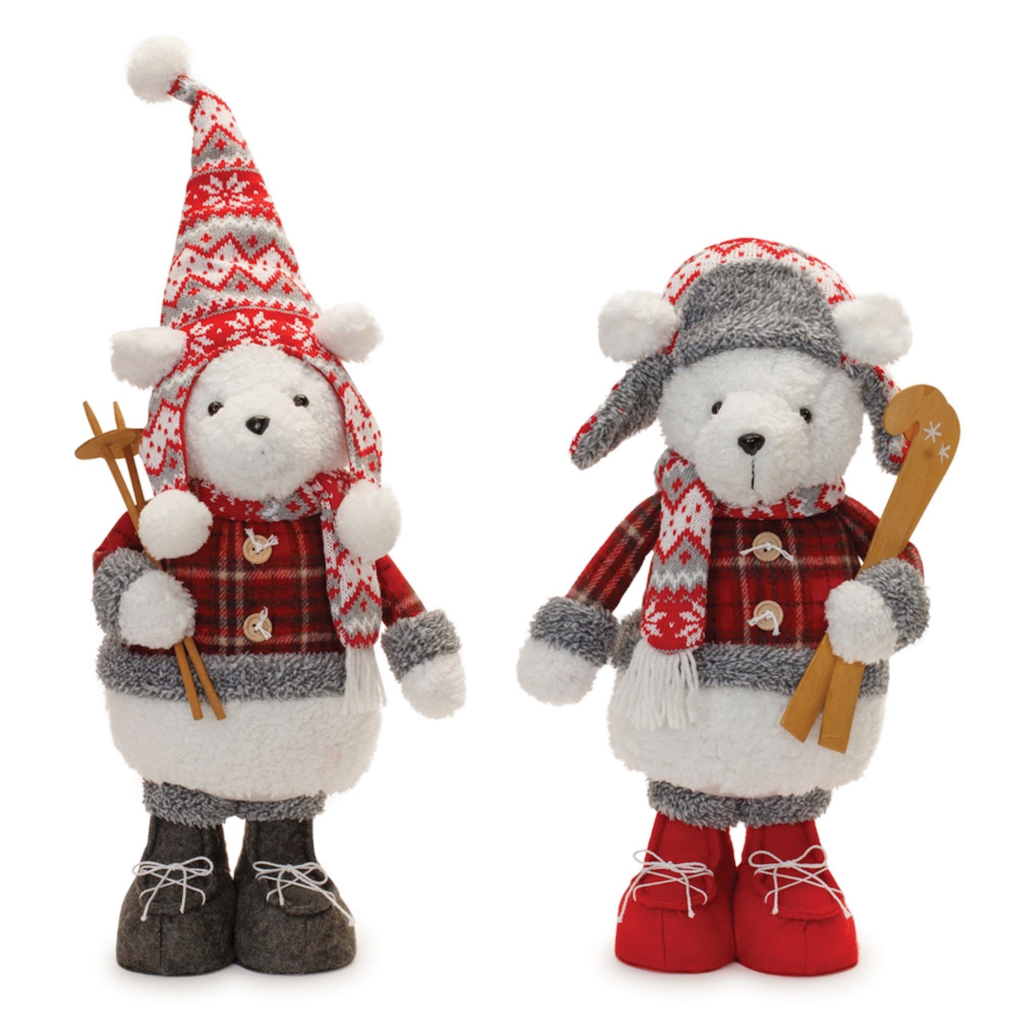 Plush Polar Bear with Skis Sculpture Set of 2