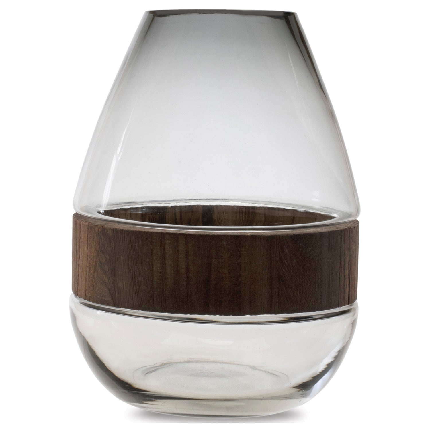 Grey Glass Vase with Natural Wood Accent
