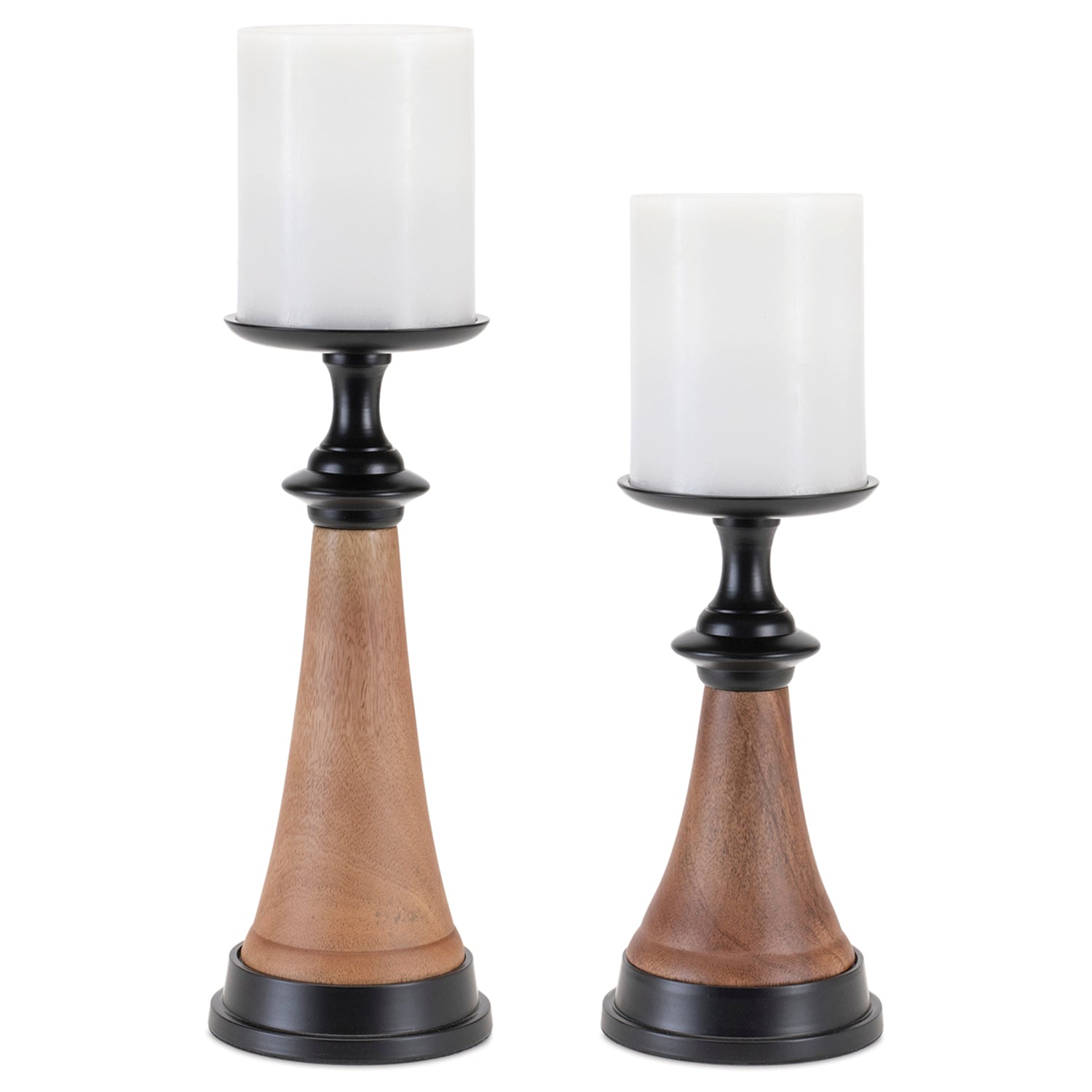 Tapered Wood and Metal Candle Holder Set of 2