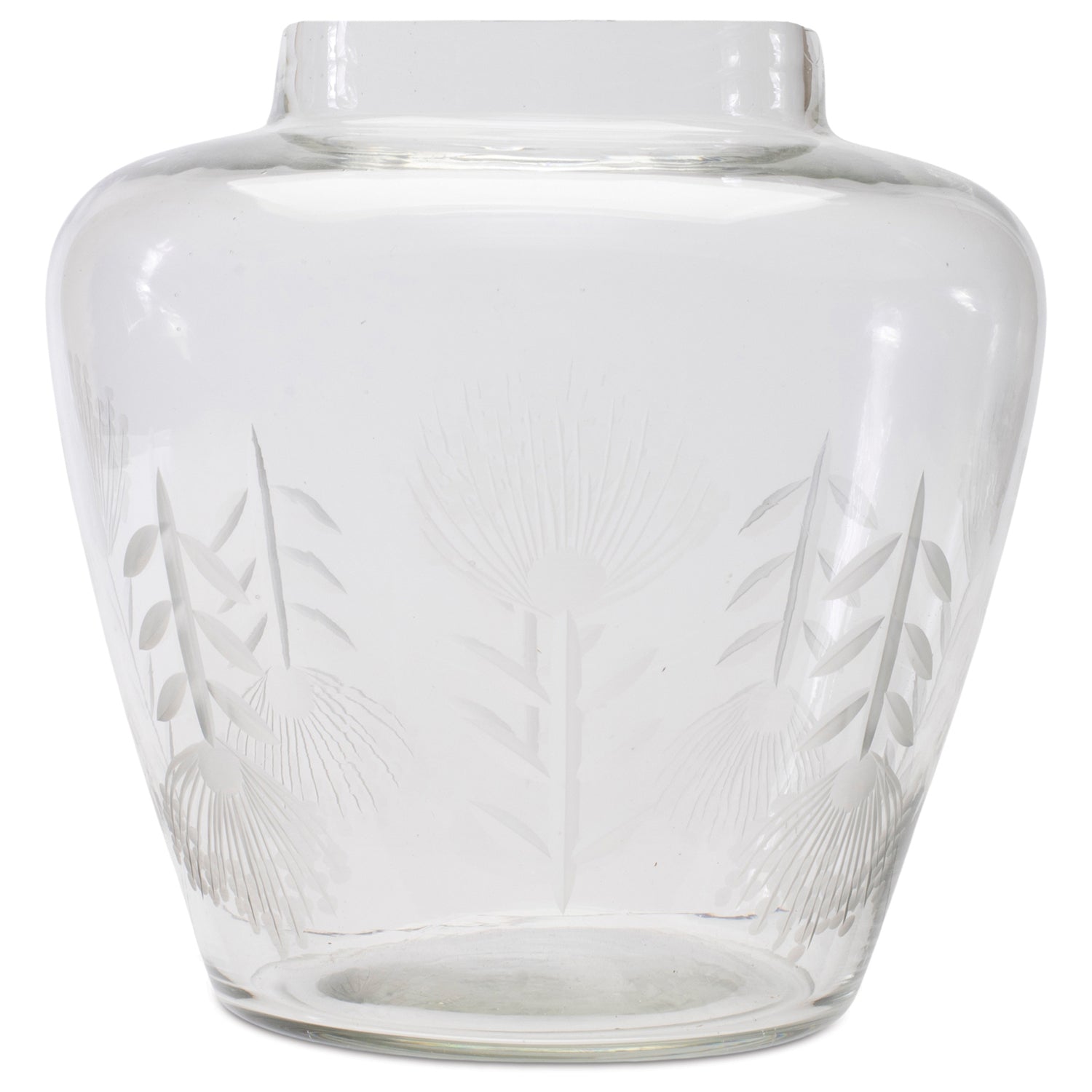 Etched Soda Lime Glass Urn Vase