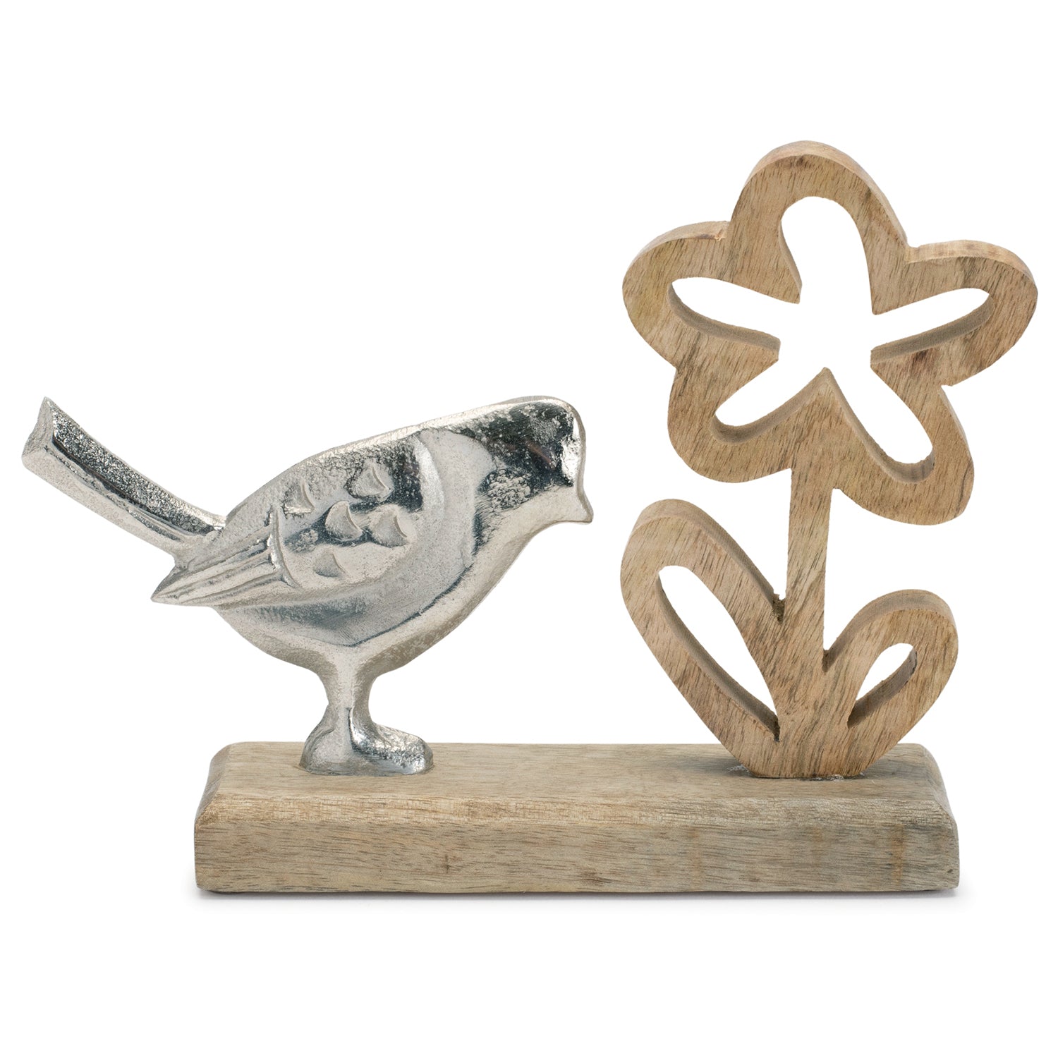 Metal Bird and Flower Sculpture Set of 2