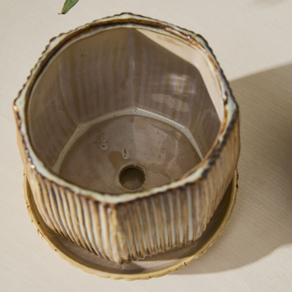 Carved Pot with Saucer