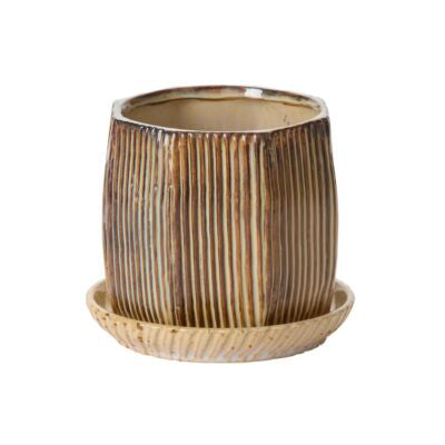 Carved Pot with Saucer