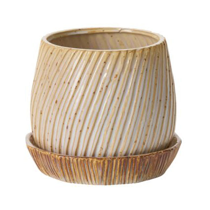 Carved Pot with Saucer