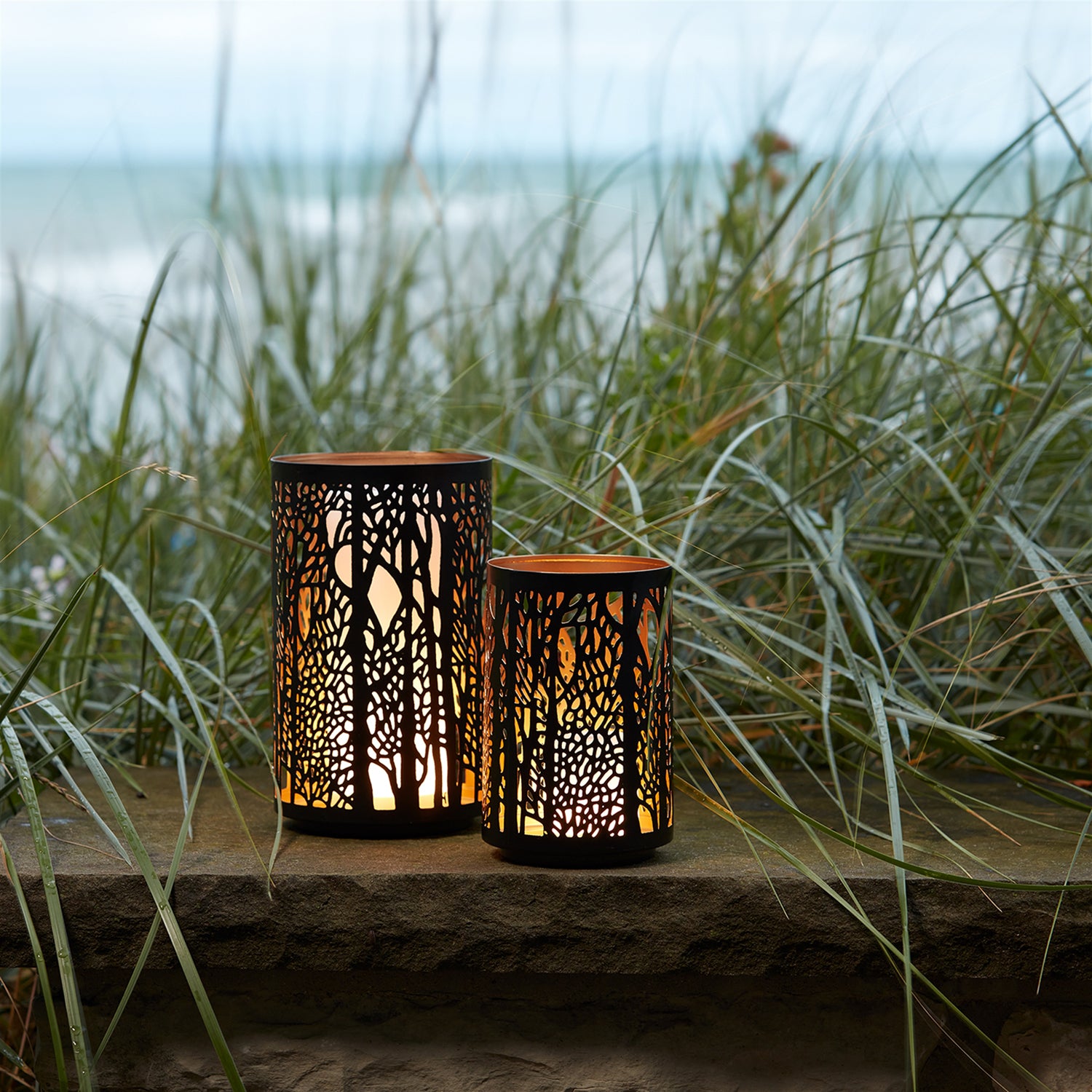 Forest Trees Punched Candle Holder Set of 2