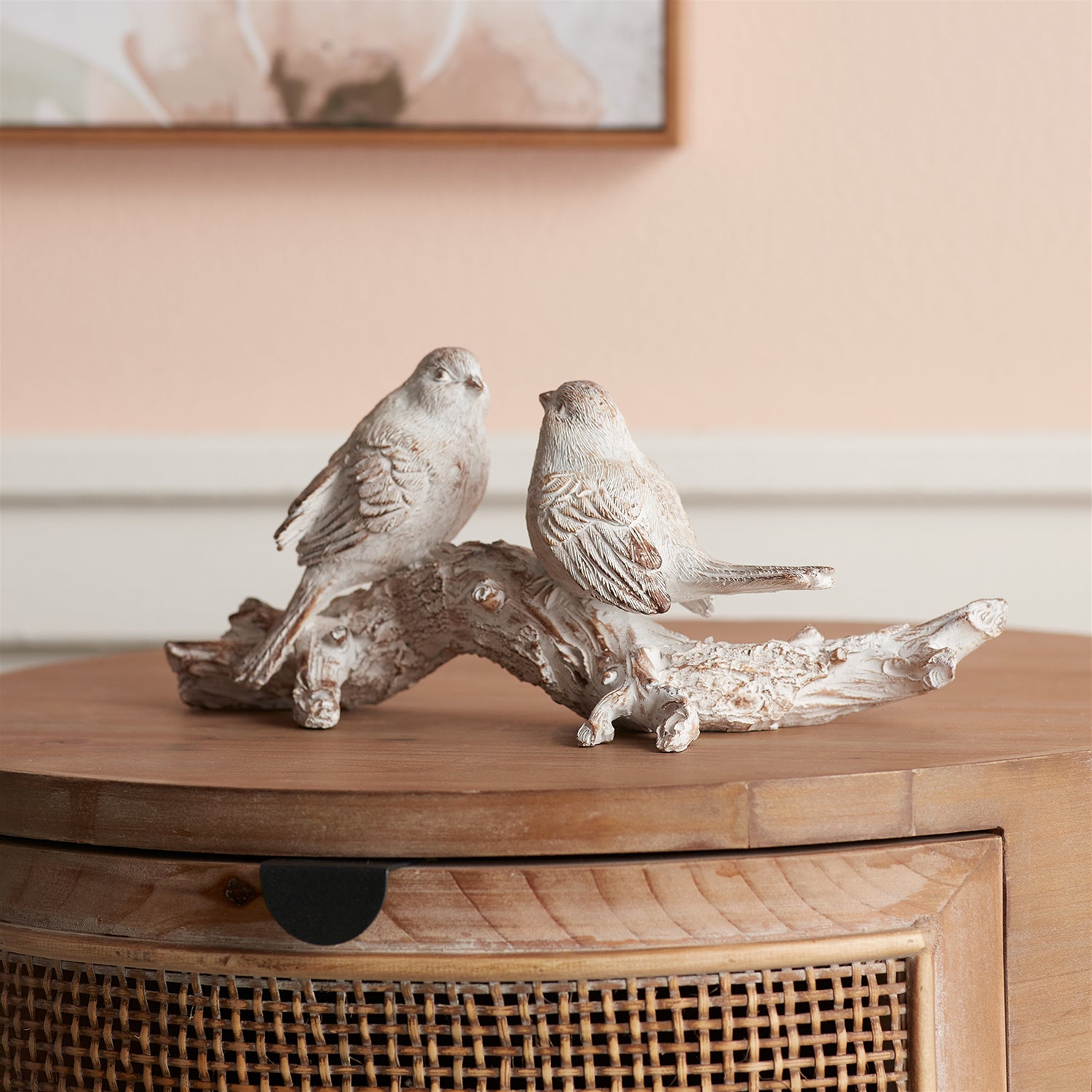 White Washed Birds on Branch Figurine