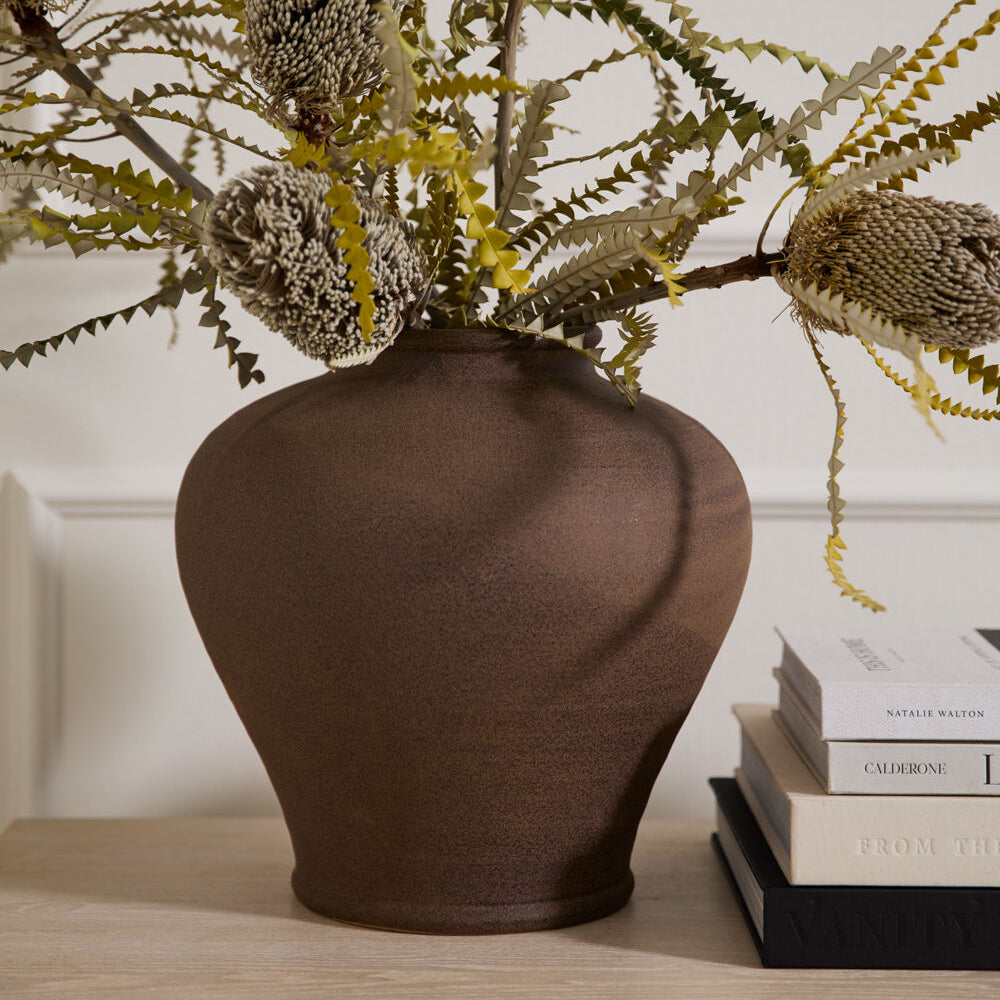 Repose Vase, a brown ceramic home decor accent
