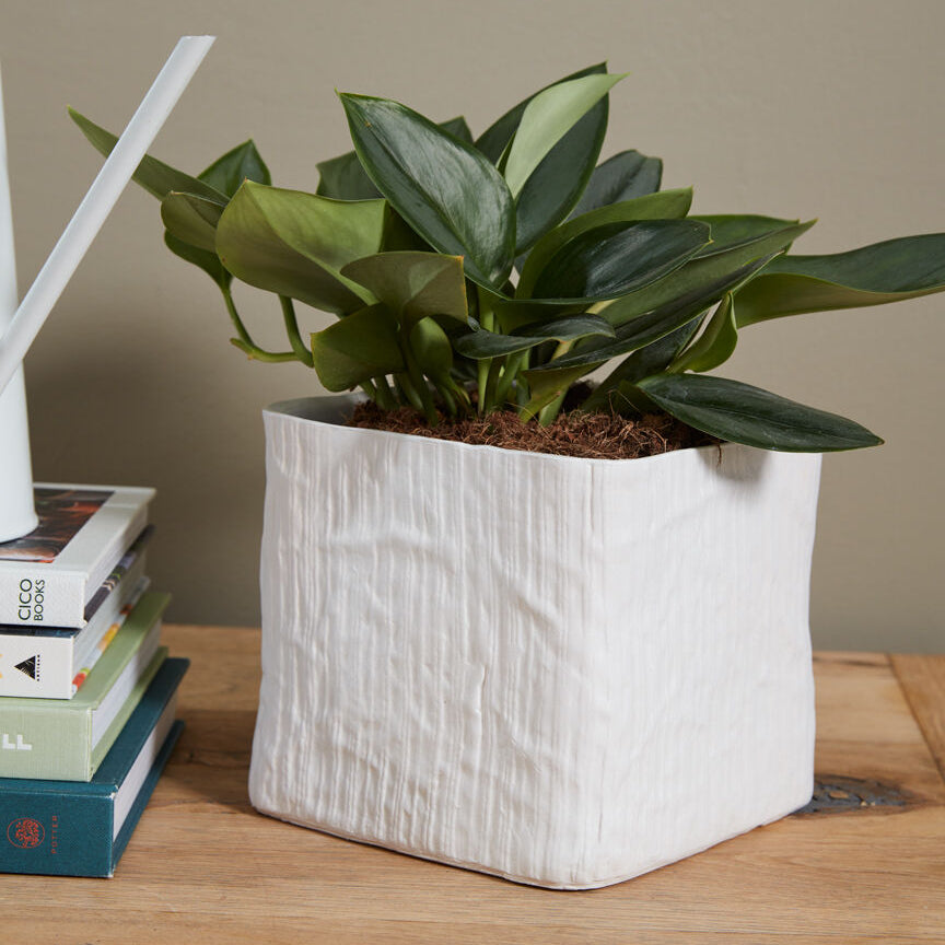 Linen Cube Pot, white ceramic cube planter