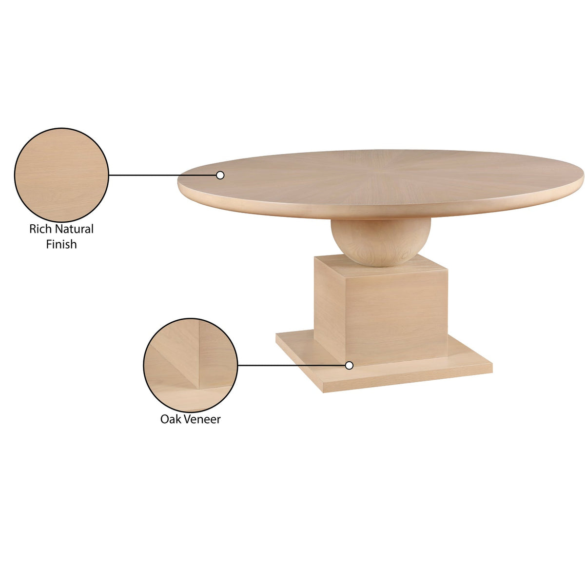 Rishal 60in Natural Solid Wood And Oak Veneer Dining Table